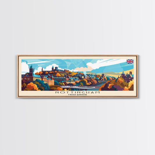 Nottingham United Kingdom Wall Art, Panoramic Travel Poster, Panoramic Framed Canvas Print, City Wall Art, Wall Hanging Home Decor, Travel Art