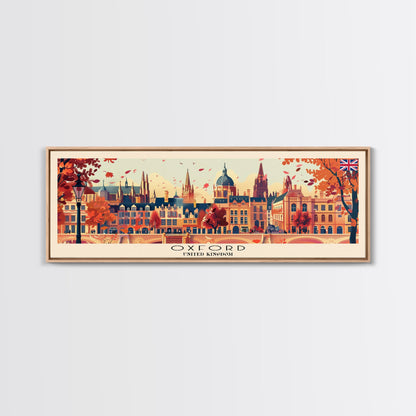 Oxford United Kingdom Panoramic Travel Poster, Framed Canvas Print or Metal Wall Art, Travel Art, Home Decor, Panoramic Painting, Midcentury Art