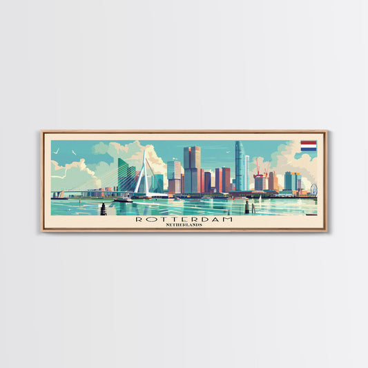 Rotterdam Netherlands Wall Art, Panoramic Travel Poster, Panoramic Framed Canvas Print, City Wall Art, Wall Hanging Home Decor, Travel Art