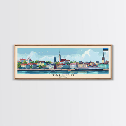 Tallinn Estonia Panoramic Travel Poster, Framed Canvas Print or Metal Wall Art, Travel Art, Home Decor, Panoramic Painting, Midcentury Art