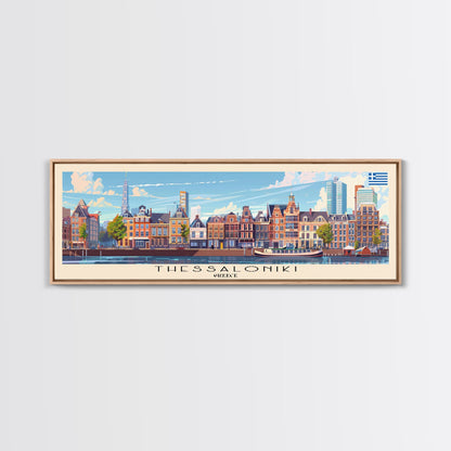 Thessaloniki Greece Travel Art, City Art, Framed Canvas Print or Metal Wall Art, Europe Travel Poster, Panoramic Wall Art, Extra Wide Wall Art