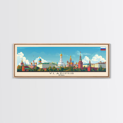 Vladikavkaz Russia Panoramic Travel Poster, Framed Canvas Print or Metal Wall Art, Travel Art, Home Decor, Panoramic Painting, Midcentury Art