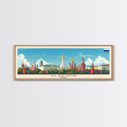 Vladikavkaz Russia Panoramic Travel Poster, Framed Canvas Print or Metal Wall Art, Travel Art, Home Decor, Panoramic Painting, Midcentury Art