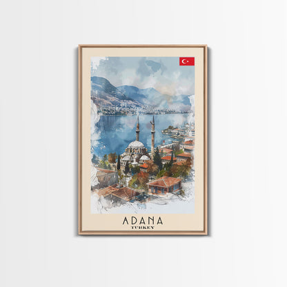 Majestic Adana Turkey Mosque View, Framed Canvas Print, Ideal for Living Room Art, Cultural Decor, Home Decoration