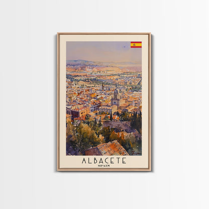 Albacete Spain Skyline Travel Poster Art, Framed Canvas Print, Vibrant Wall Art for Living Room, Bedroom Decor, Home Decoration