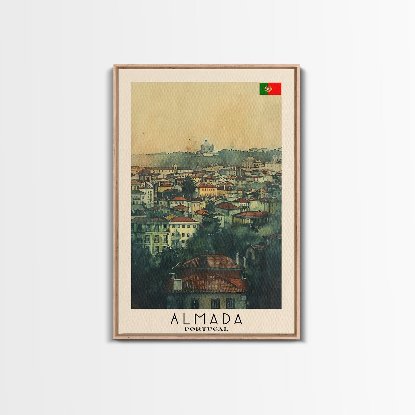 Almada Portugal Historic City Travel Poster Art, Framed Canvas Print, Beautiful Wall Art for Living Room or Bedroom, Home Decoration