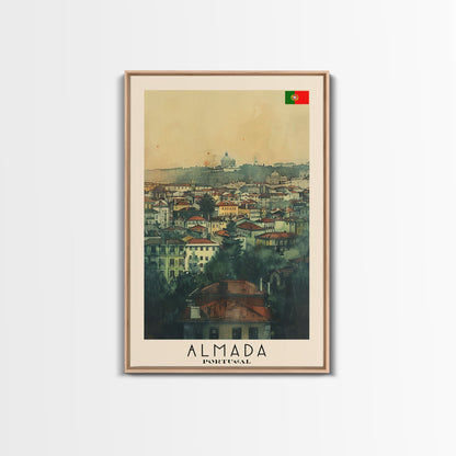 Almada Portugal Historic City Travel Poster Art, Framed Canvas Print, Beautiful Wall Art for Living Room or Bedroom, Home Decoration