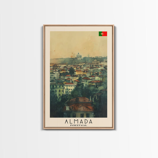 Almada Portugal Historic City Travel Poster Art, Framed Canvas Print, Beautiful Wall Art for Living Room or Bedroom, Home Decoration