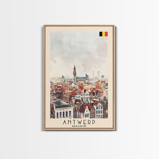 Charming Antwerp Cityscape, Framed Canvas Print, Perfect for Living Room Art, Travel Poster, Minimalist Home Decor, Watercolor Art