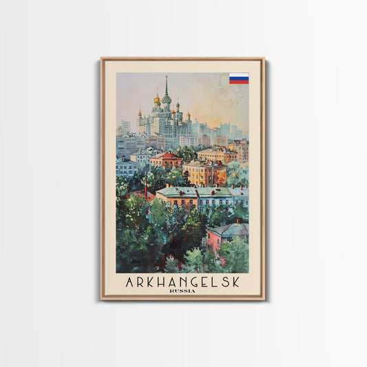 Majestic Arkhangelsk View, Framed Canvas Print, Perfect for Living Room Art, Travel Poster, Boho Home Decor, Watercolor Art