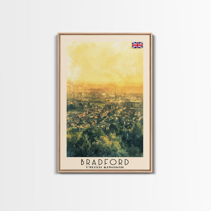 Bradford United Kingdom Travel Poster Framed Canvas Print, Wall Art, Home Decor, Travel Print, Cityscape Art, Abstract Art, Original Art
