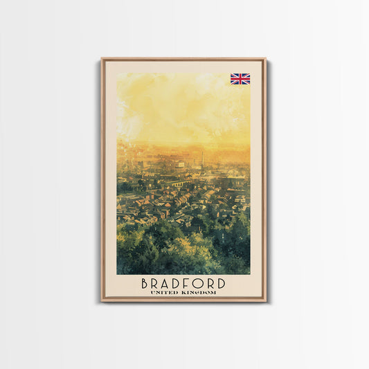 Bradford United Kingdom Travel Poster Framed Canvas Print, Wall Art, Home Decor, Travel Print, Cityscape Art, Abstract Art, Original Art