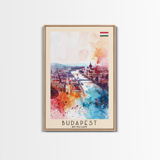 Budapest Hungary Travel Poster Framed Canvas Print, Colorful Watercolor Painting, Wall Art, Home Decor, Travel Print, Boho Style, Art Piece