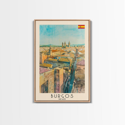 Burgos Spain Travel Poster Framed Canvas Print, Watercolor Cityscape, Wall Art, Home Decor, Living Room Art, Travel Print, Boho Style, Art Piece