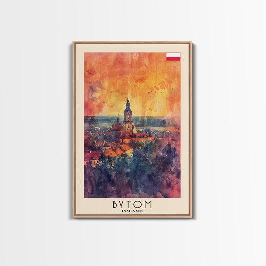 Bytom Poland Travel Poster Framed Canvas Print, Watercolor Painting, Urban Scene, Wall Art, Home Decor, Living Room Art, Minimalist Travel Print