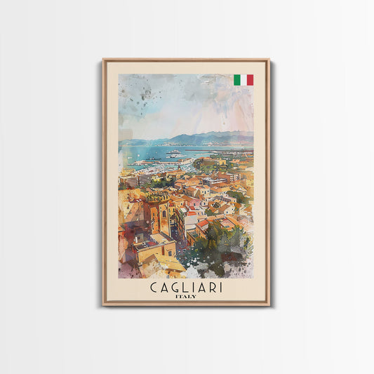 Cagliari Italy Travel Poster Framed Canvas Print, Wall Art, Home Decor, Travel Print, Vacation Gift, Watercolor Painting, Original Art