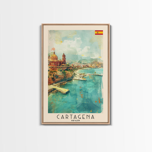 Cartagena Spain Travel Poster Framed Canvas Print, Wall Art, Home Decor, Travel Print, Vacation Gift, Watercolor Painting, Original Art