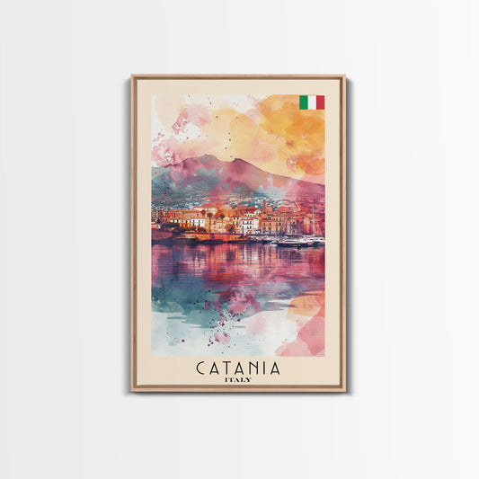 Catania Italy Travel Poster Framed Canvas Print, Wall Art, Home Decor, Travel Print, Vacation Gift, Watercolor Painting, Original Art