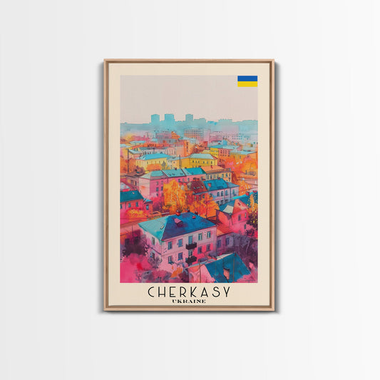 Cherkasy Ukraine Travel Poster Framed Canvas Print, Wall Art, Home Decor, Travel Print, Boho Watercolor Painting, Original Art