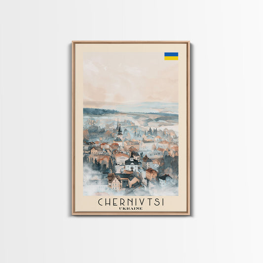 Chernivtsi Ukraine Travel Poster Framed Canvas Print, Wall Art, Home Decor, Travel Print, Minimalist Watercolor Painting, Original Art