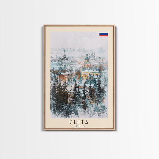 Chita Russia Travel Poster Framed Canvas Print, Wall Art, Home Decor, Travel Print, Abstract Watercolor Painting, Original Art