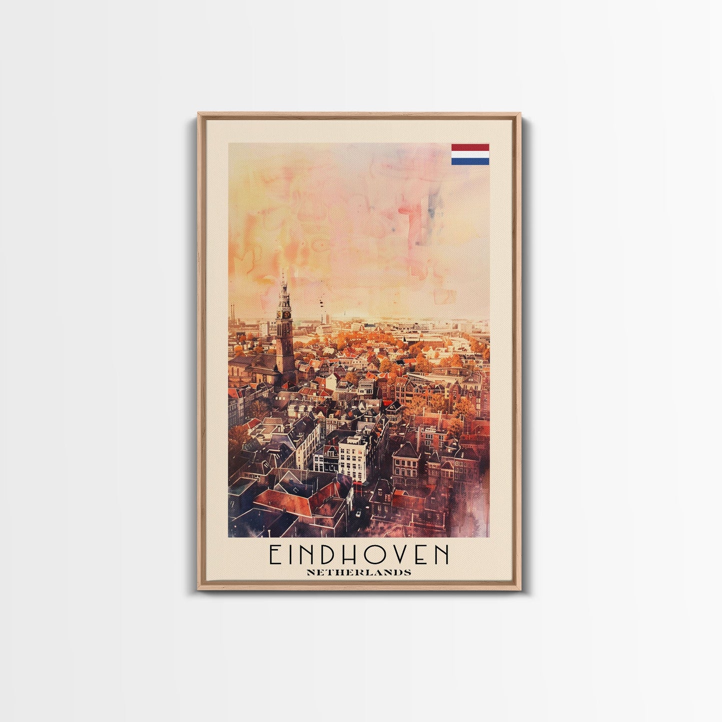 Eindhoven, Netherlands Framed Canvas Print. Modern Wall Art for Living Room or Bedroom, Cityscape Travel Poster Art.