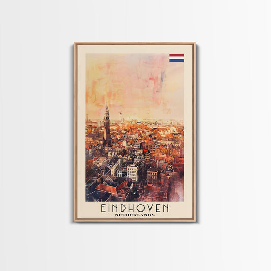 Eindhoven, Netherlands Framed Canvas Print. Modern Wall Art for Living Room or Bedroom, Cityscape Travel Poster Art.