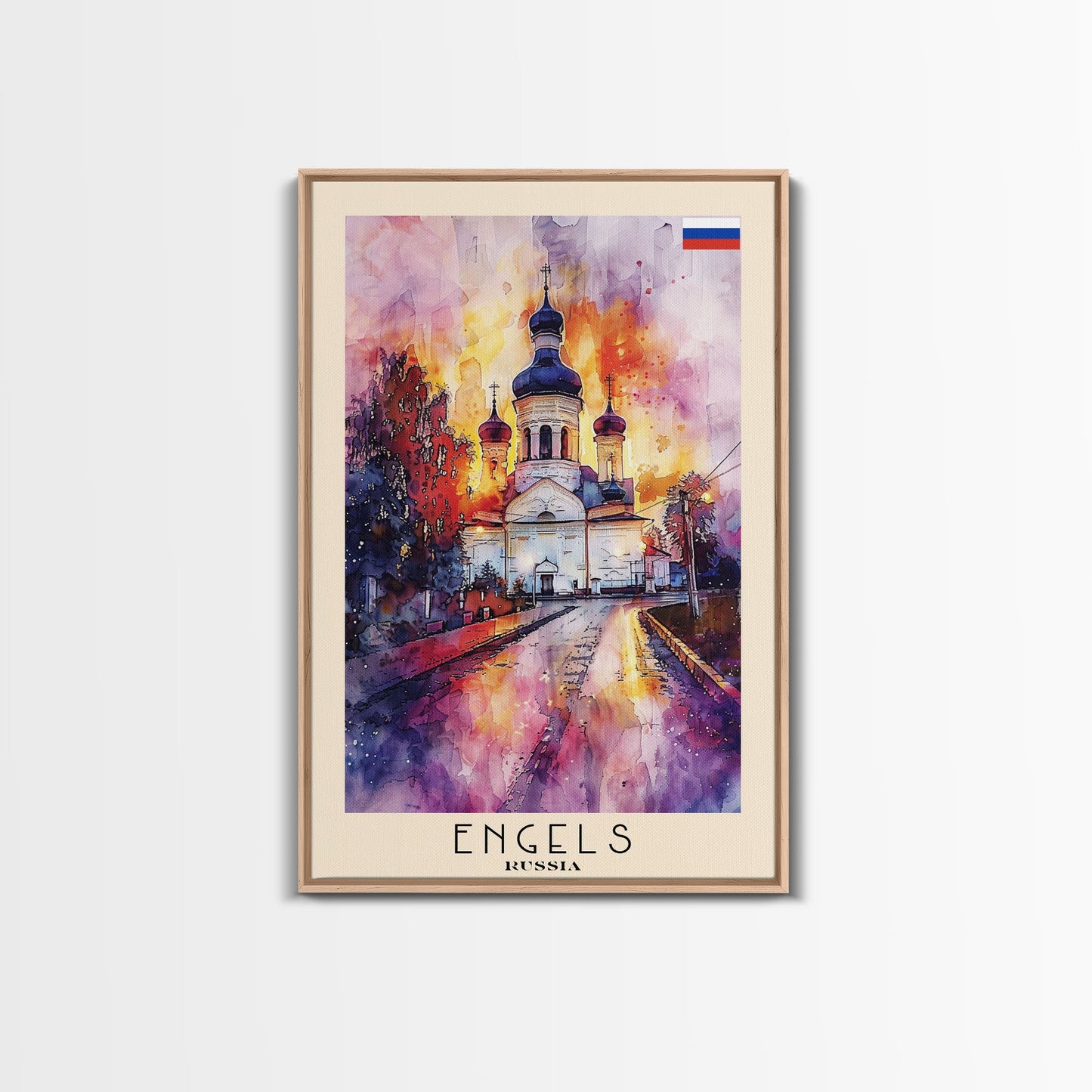 Engels, Russia Captivating Framed Canvas Print. Architectural Wall Art for Living Room or Bedroom Decor, Travel Poster.