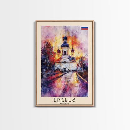Engels, Russia Captivating Framed Canvas Print. Architectural Wall Art for Living Room or Bedroom Decor, Travel Poster.