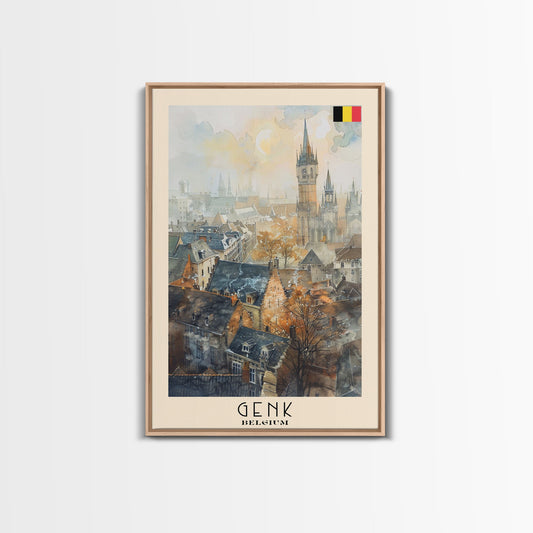 Genk, Belgium Travel Poster Art, Framed Canvas Print for Living Room or Bedroom, Historic Wall Art, Home Decoration