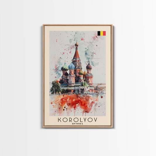 Korolyov Russia Scenic Cityscape, Framed Canvas Print, Travel Poster, Wall Art, Dining Room Decor, Russian Urban Landscape, Cityscape Painting
