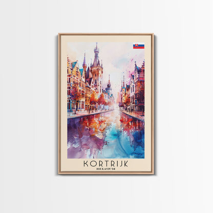 Kortrijk Belgium Charming Cityscape, Framed Canvas Print, Travel Poster, Wall Art, Nursery Decor, Belgian Urban Scene, Charming City Artwork