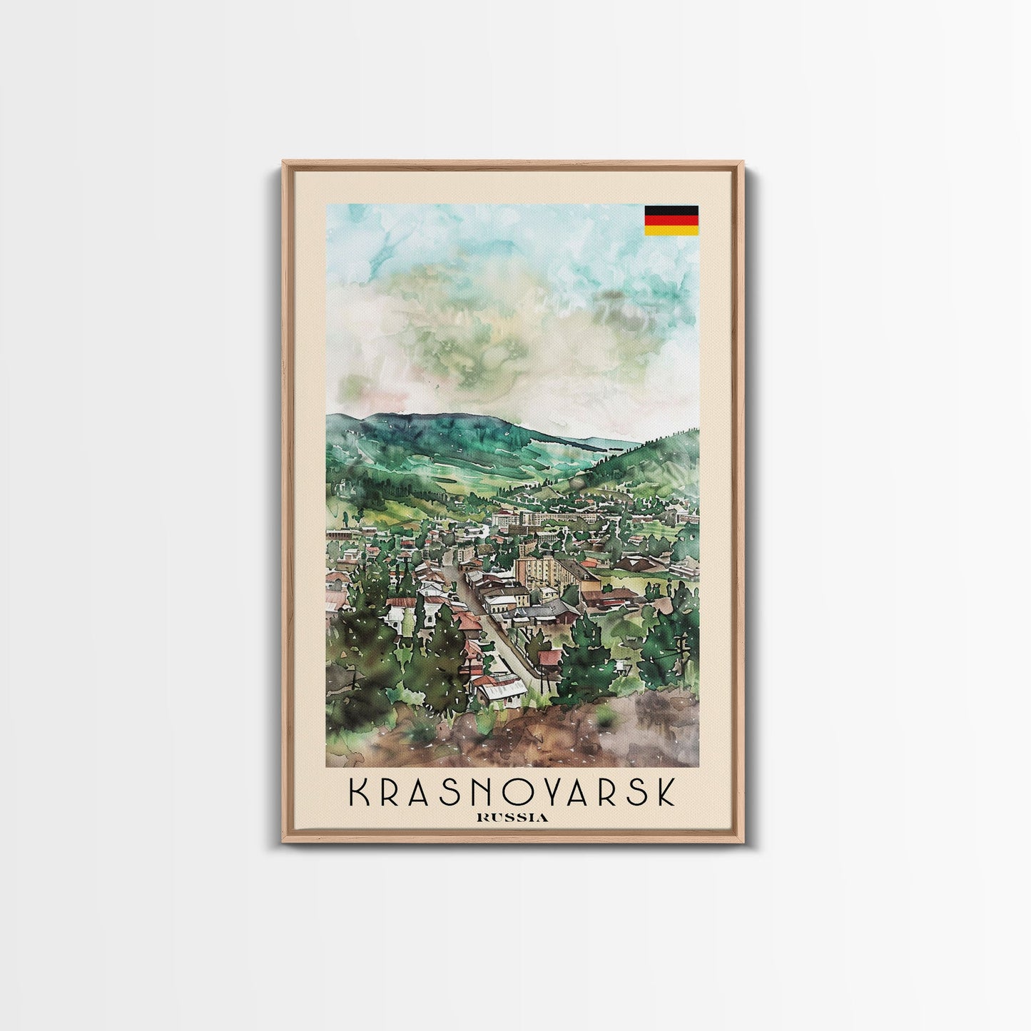 Krasnoyarsk Russia Travel Poster Framed Canvas Print, Watercolor Cityscape, Home Decor, Wall Art, Scenic Painting, Travel Print, Artistic Gift