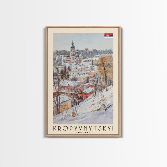 Kropyvnytskyi Ukraine Travel Poster Framed Canvas Print, Winter Landscape Art, Watercolor Painting, Home Decor, Travel Print, Original Art
