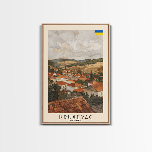 Krusevac Serbia Travel Poster Framed Canvas Print, Watercolor Cityscape, Artistic Wall Decor, Home Decoration, Travel Print, Original Art