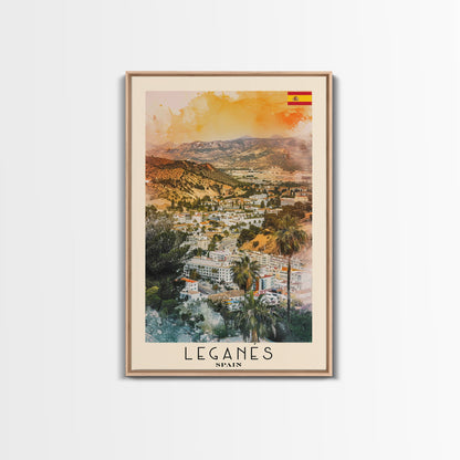 Leganes Spain Travel Poster Framed Canvas Print, Vibrant Cityscape, Watercolor Painting, Wall Art, Home Decor, Travel Print, Artistic Gift