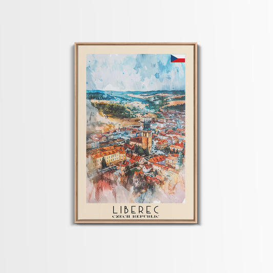 Liberec Czech Republic Travel Poster Framed Canvas Print, Scenic Landscape, Watercolor Art, Wall Decor, Home Decoration, Travel Print, Original Painting
