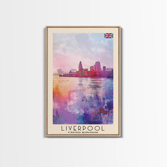 Liverpool United Kingdom Travel Poster Framed Canvas Print, Historic Cityscape, Watercolor Art, Wall Decor, Home Decoration, Travel Print, Original Art