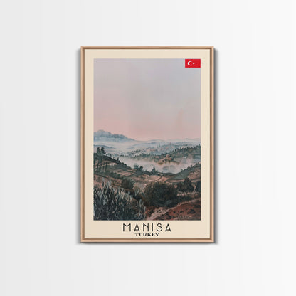 Manisa Turkey Travel Poster Framed Canvas Print, Scenic Landscape, Watercolor Art, Wall Decoration, Home Design, Travel Print, Unique Art