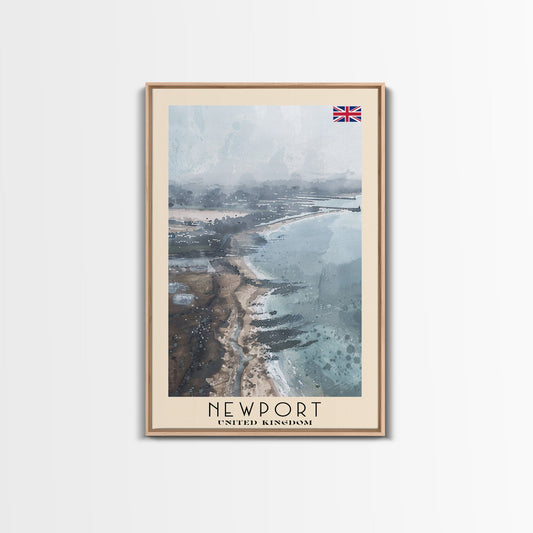 Newport United Kingdom Framed Canvas Print, Coastal Travel Poster, Watercolor Painting, Scenic Wall Art, Home Decor, Vacation Art, Unique Art