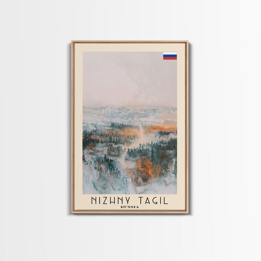Nizhny Tagil Russia Framed Canvas Print, Scenic Travel Poster, Watercolor Painting, Wall Art, Home Decor, Russian Industrial Scene, Retro Art
