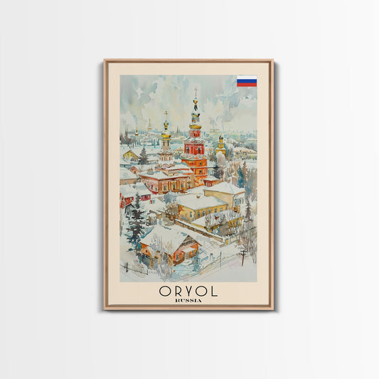 Oryol Russia Travel Poster Framed Canvas Print, Watercolor Painting, Scenic Wall Art, Home Decor, Russian Landscape, Vintage Style