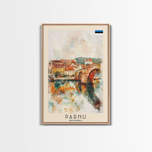 Parnu Estonia Travel Poster Framed Canvas Print, Watercolor Painting, Scenic Wall Art, Home Decor, Estonian Landscape, Artistic Decor