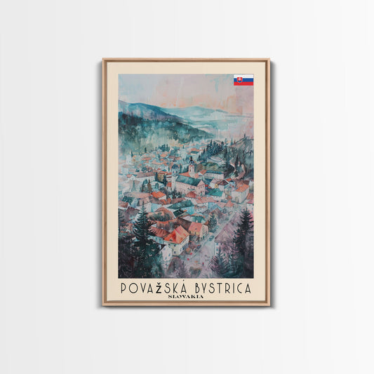 Povazska Bystrica Slovakia Travel Poster Framed Canvas Print, Watercolor Painting, Scenic Wall Art, Home Decor, Slovakian Landscape, Modern Decor