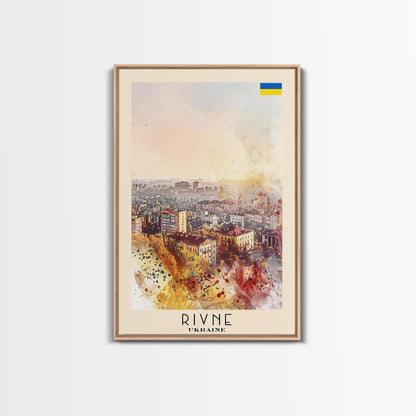 Rivne Ukraine Travel Poster Framed Canvas Print, Watercolor Painting, Scenic Wall Art, Home Decor, Ukrainian Landscape, Classic Art