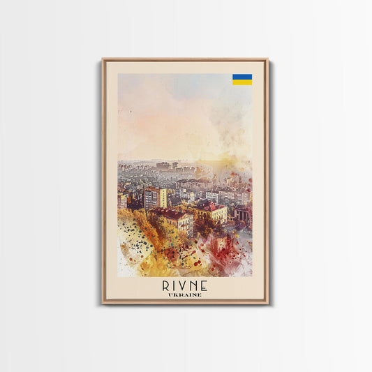 Rivne Ukraine Travel Poster Framed Canvas Print, Watercolor Painting, Scenic Wall Art, Home Decor, Ukrainian Landscape, Classic Art