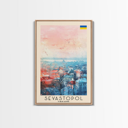 Sevastopol Ukraine Travel Poster Framed Canvas Print, Watercolor Painting, Scenic Wall Art, Home Decor, Ukrainian Seaside, Classic Art