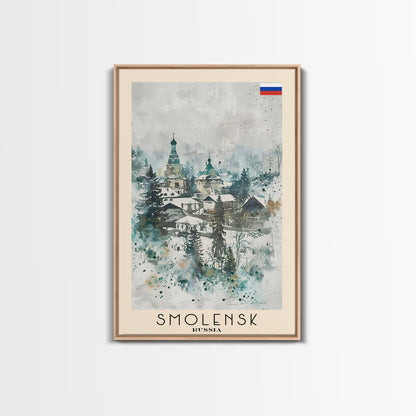 Smolensk Russia Travel Poster Framed Canvas Print, Watercolor Painting, Scenic Wall Art, Home Decor, Russian Landscape, Classic Art