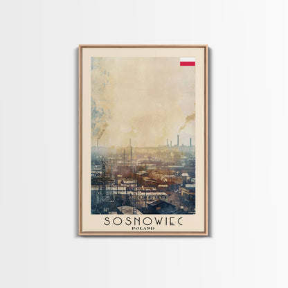 Sosnowiec Poland Travel Poster Framed Canvas Print, Watercolor Painting, Urban Wall Art, Home Decor, Polish Cityscape, Modern Art