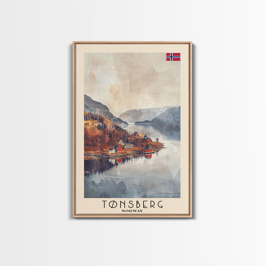 Tonsberg Norway Travel Poster Framed Canvas Print, Watercolor Painting, Coastal Wall Art, Home Decor, Norwegian Seaside, Coastal Charm